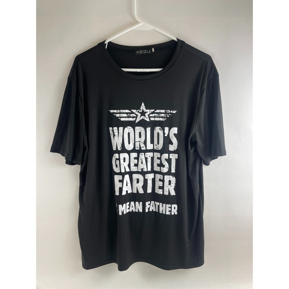 HEQU T-Shirt Men's Size Large Black *WORLD'S GREATEST FARTER I MEAN FATHER*